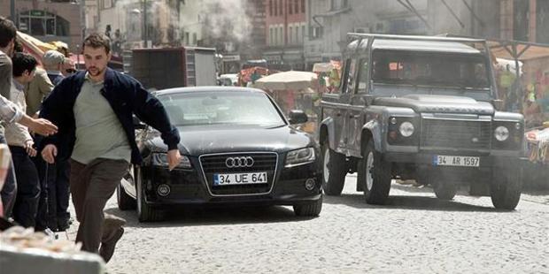 James Bond stuntman Ben Collins on the set in a car chase scene for the new film, Skyfall. Photo / Supplied