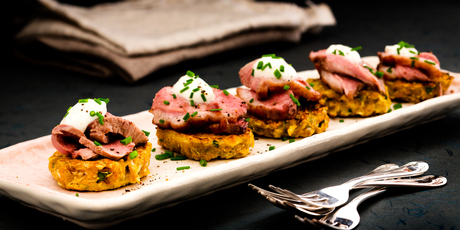 Courgette and cumin frittatas with roasted duck. Photo / Babiche Martens