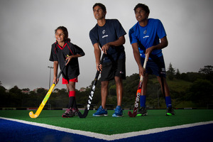 Hockey siblings (from left) Anjali Panchia and her brothers Jared and Daniel. Photo / Greg Bowker