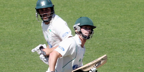 Carl Cachopa (front) this week scored his his sixth first-class century. Photo / APN