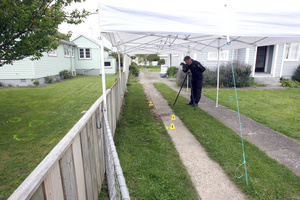 Senior constable Bob Hooker at the scene of the bloody asault on Broadway Street, Martinborough, that landed fireman Peter Fisher in ICU. Photo / Wairarapa Times-Age