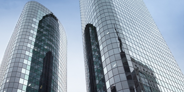 Tenants are being sought for leased floors on the Phillips Fox and former National Bank twin towers at 205 Queen St. Photo / Supplied