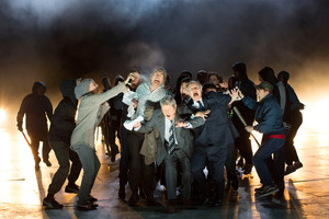 The National Theatre's modern production of Timon of Athens makes a powerful commentary on today's world. Photo / Supplied