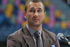Quade Cooper at yesterday's press conference where he announced his boxing debut. Photo / Getty Images