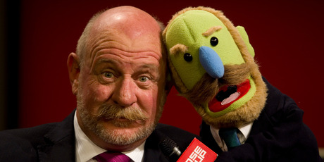 Mark Sainsbury with his replica Muppet. Photo/Richard Robinson