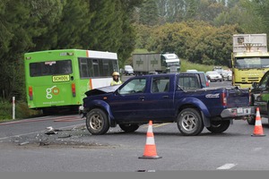 A school bus and a ute have collided at a a busy intersection. Photo / Bay of Plenty Times