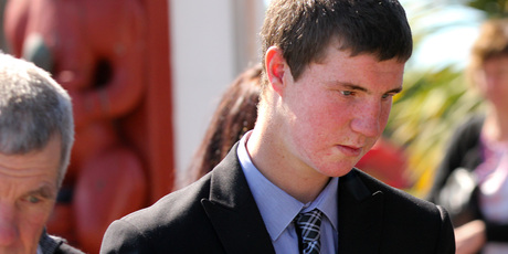 Harry Silcock leaves court after he pleaded guilty to a hit-and-run in which another young man died. Photo / Martin Hunter