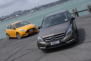 The Mercedes-Benz B-Class B250 takes on Ford's Focus ST. Photo / David Linklater