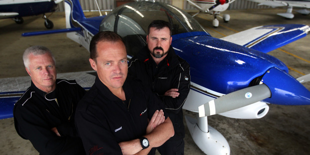 Pilots Richard Hood, (left) Grant Benns and Wayne Ormrod will race at a North Shore air show. Photo / Doug Sherring
