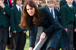 Kate, the Duchess of Cambridge, played hockey during her visit to St Andrew's School.Photo / AP