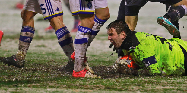 Dinamo Zagreb's Ivan Kelava makes a save during the Champions League group A soccer match between Dinamo Zagreb and Dynamo Kyiv, in Zagreb, Croatia. Photo / AP