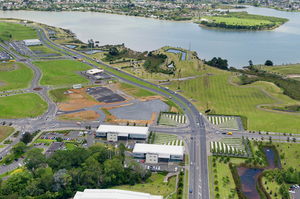 Aerial view of The Crossing development site at Goodman Property Trust's Highbrook Business Park. Photo / Supplied