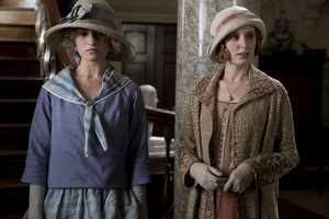 A modern lady Rose (left) arrives. while romance blooms for Lady Edith. Photo / Supplied