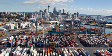 Development is already under way at the Ports of Auckland for an additional container berth and 3.6ha reclamation. Photo / Brett Phibbs