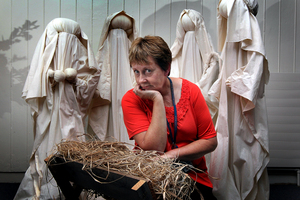Chaplaincy administrator Alison Lamberton with the nativity scene from which a baby Jesus was stolen in 2011. Photo / Andrew Warner