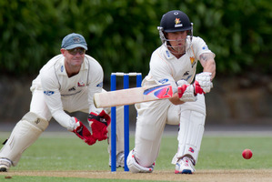 Wellington Firebirds batsman Luke Ronchi sweeps the ball during the Plunket Shield cricket match against the Auckland Aces being played at Eden Park. Photo / Greg Bowker