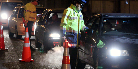 Police pictured at drink drive check point after the Rugby World Cup final in Auckland. Winscribe's software was used by polic to help spend more time in the field. Photo / Glenn Taylor
