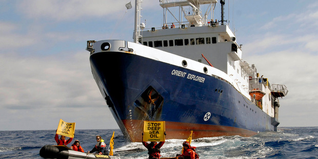 The survey vessel Orient Explorer bears down on Greenpeace inflatables while it was conducting a seismic survey for Petrobras. Photo / Supplied