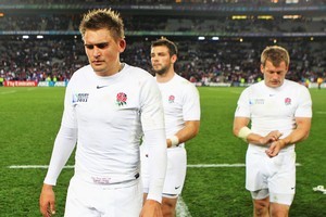 England players walk off the field after being knocked out of the Rugby World Cup. Photo / Getty Imaegs