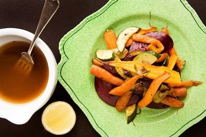 Grilled summer vegetables with LSA vinaigrette. Photo / Babiche Martens