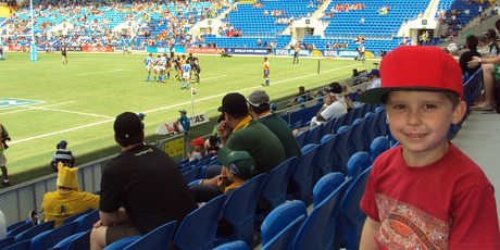 Four-year old Theo Dann enjoys a day at the Gold Coast Sevens. Photo / Liam Dann