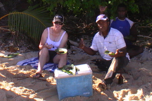 Amanda Austrin on holiday in Fiji eating the fish she believes made her ill. She wants her case to serve as a warning for doctors and travellers. Photo / Supplied