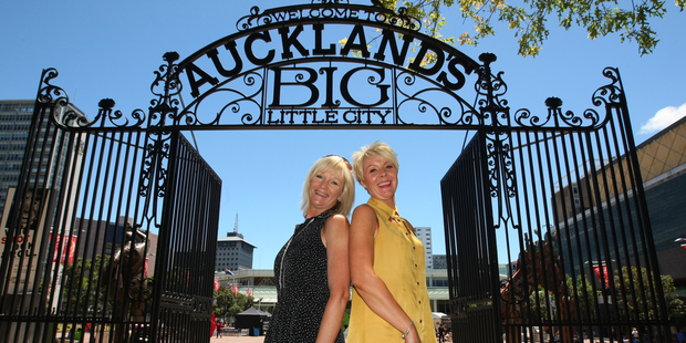 Di Butler (left) and Jill Farrar framed by the gateway in Aotea Square. Photo / Chris Gorman