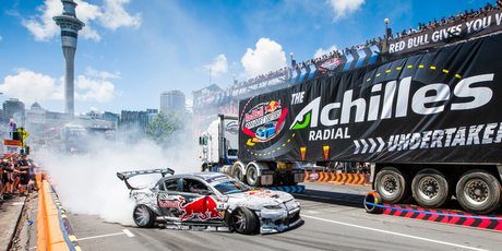 Mad Mike goes nuts in his RX8 on Auckland Victoria Street. Photo / Supplied
