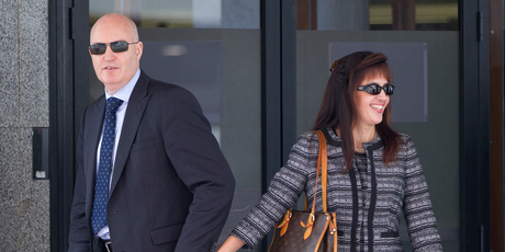 Anita Killeen (right) a former SFO chief prosecutor, leaving Auckland District Court with husband Simon Vannini this week. Photo / Sarah Ivey