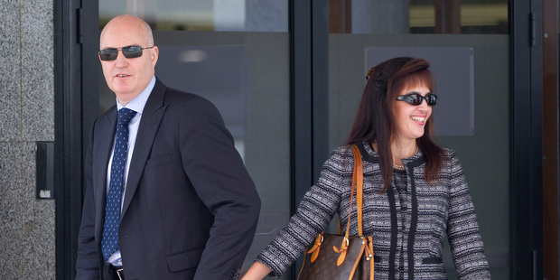 Anita Killeen (right) a former SFO chief prosecutor, leaving Auckland District Court with husband Simon Vannini this week. Photo / Sarah Ivey