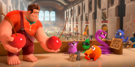 Ralph, left, voiced by John C. Reilly in a scene from new Disney animation, 'Wreck-It Ralph.' Photo / Supplied