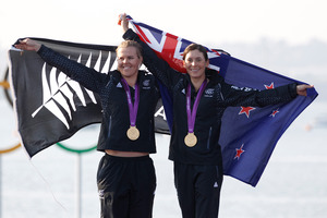Olivia Powrie and Jo Aleh celebrate. Photo / Mark Mitchell