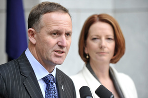 New Zealand Prime Minister John Key, left, with Australian Prime Minister Julia Gillard. Photo / NZPA