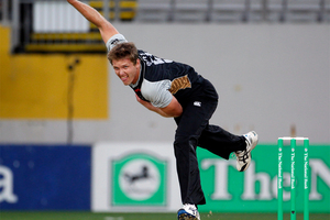 Michael Bates on debut for the Black Caps. Photo / Dean Purcell