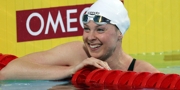 Lauren Boyle after winning the 800m freestyle gold medal at the FINA World Championships. Photo / Ian MacNicol