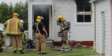 Waihi volunteer fire fighters were quickly on the scene of a fire in an unoccupied classroom at Waihi College. Photo / Fritha Tagg