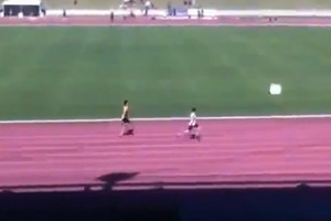 The future of Australian sprinting could be filled with Olympic medals if the stunning video of 12-year old James Gallaugher running at a school relay race is anything to go by. Photo / Youtube.
