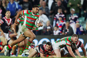 Nathan Merritt of the Rabbitohs runs forward as part of the play for the match winning try during the round 19 match between the Sydney Roosters and the South Sydney Rabbitohs. Photo / Getty Images.