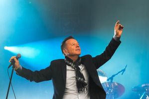 Simple Minds frontman Jim Kerr milked the audience as if he was on a dairy farm. Photo / Geoff Walker