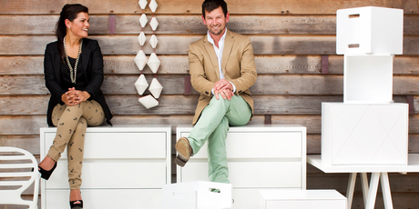 Janice Kumar-Ward and her husband Julian with some of their custom-made furniture. Photo / Babiche Martens