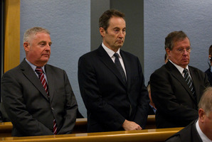 Capital and Merchant Finance's (L to R) director Wayne Douglas, director Neal Nicholls and former CEO Owen Tallentire in the dock at Auckland High Court in August. Photo / Sarah Ivey