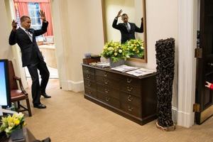 US president Barack Obama became tangled in a young spiderman's web. Photo / Supplied