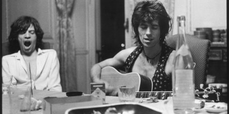 Mick Jagger (left) and Keith Richards during the recording of Exile on Main Street .