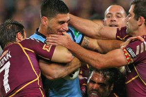James Tamou in action for the Blues during this year's State of Origin. Photo / Getty Images