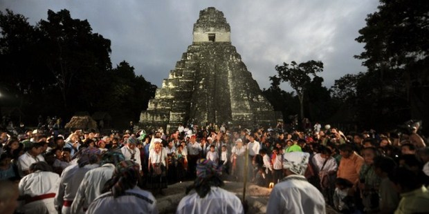 More than 7,000 people visited Tikal to see native Mayan priests hold a colourful ceremony. Photo / AFP