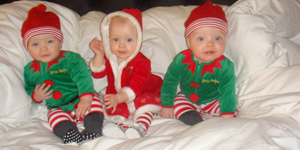 Lillie, Jackson and Willsher dressed for their first Christmas. Photo / Brett Phibbs