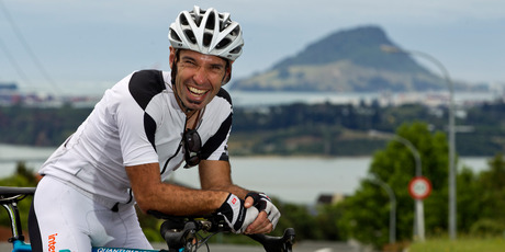 Fraser Sharp in the hills above Tauranga, where he has been in training for the half-ironman. Photo / Alan Gibson