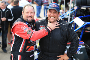 Cory Kruseman, left, and Lotto millionaire Trevor Cooper at Western Springs this week. Photo / Getty Images