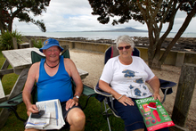 Graeme and Elaine Haworth of Cambridge, have been camping at the Takapuna Camping Ground since 1984. Photo / Brett Phibbs 