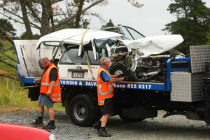 Five people were injured when two cars collided on SH1 south of Wellsford yesterday, causing delays for holiday traffic. Photo / Chris Gorman